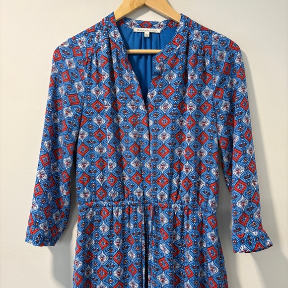 Daniel Rainn Womens Dress Size S Blue Red White Print 3/4 Sleeve Drawstring - Picture 6 of 12